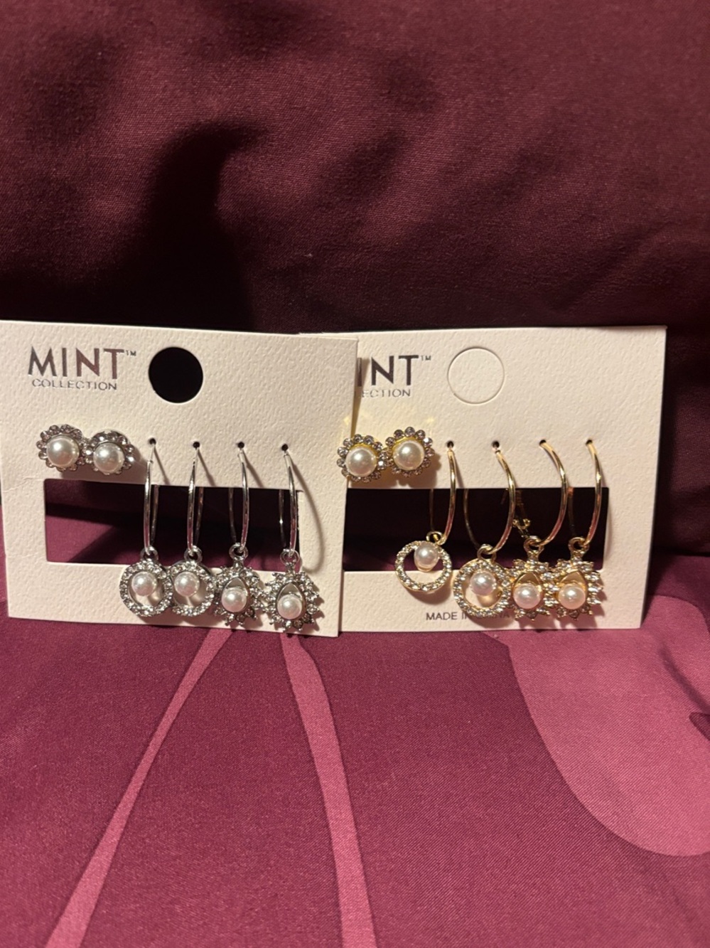 Mint Pearl Sunburst Earring Sets in Gold and Silver